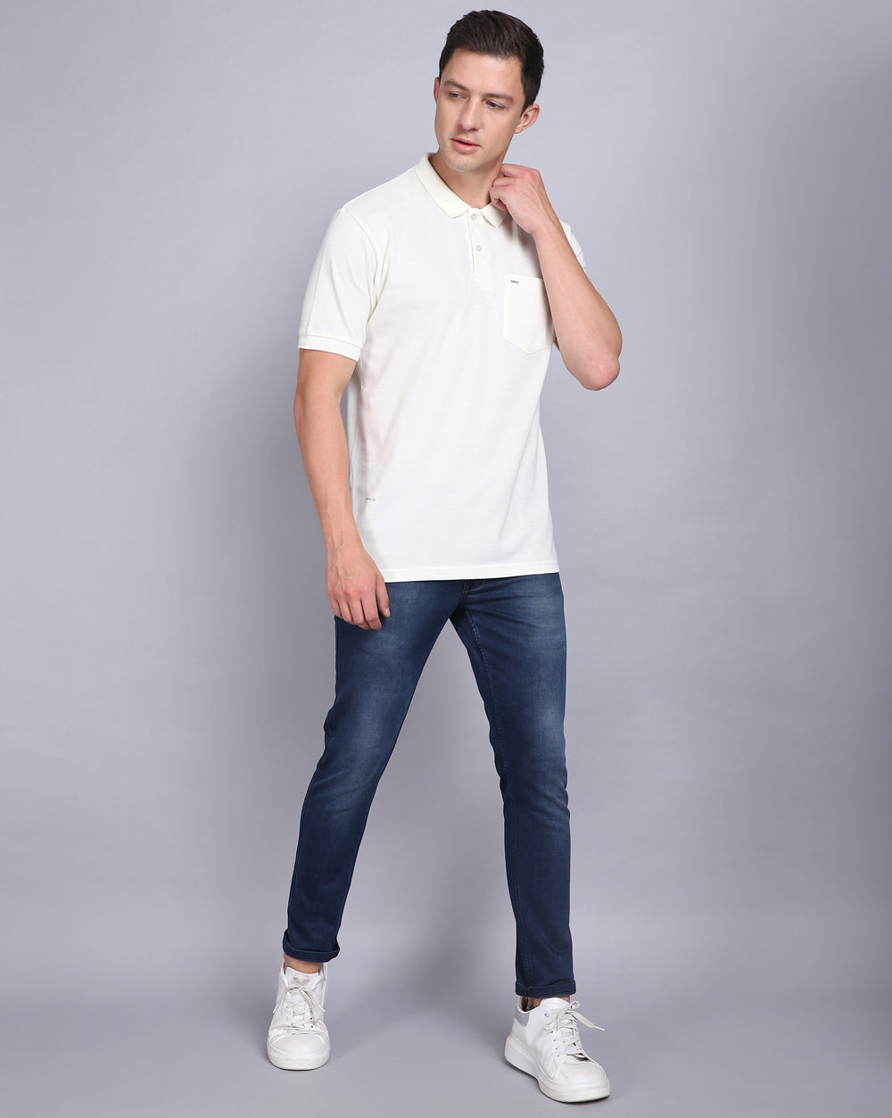 Regular Fit 2 Button Polo T-Shirt-Cream