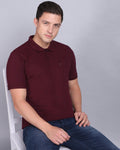 Regular Fit 2 Button Polo T-Shirt-Wine Melange