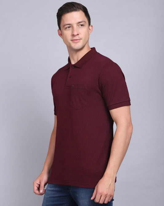 Regular Fit 2 Button Polo T-Shirt-Wine Melange