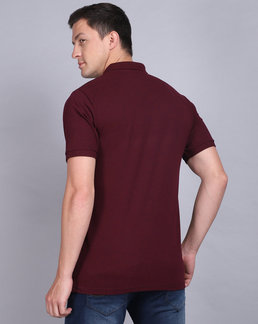 Regular Fit 2 Button Polo T-Shirt-Wine Melange