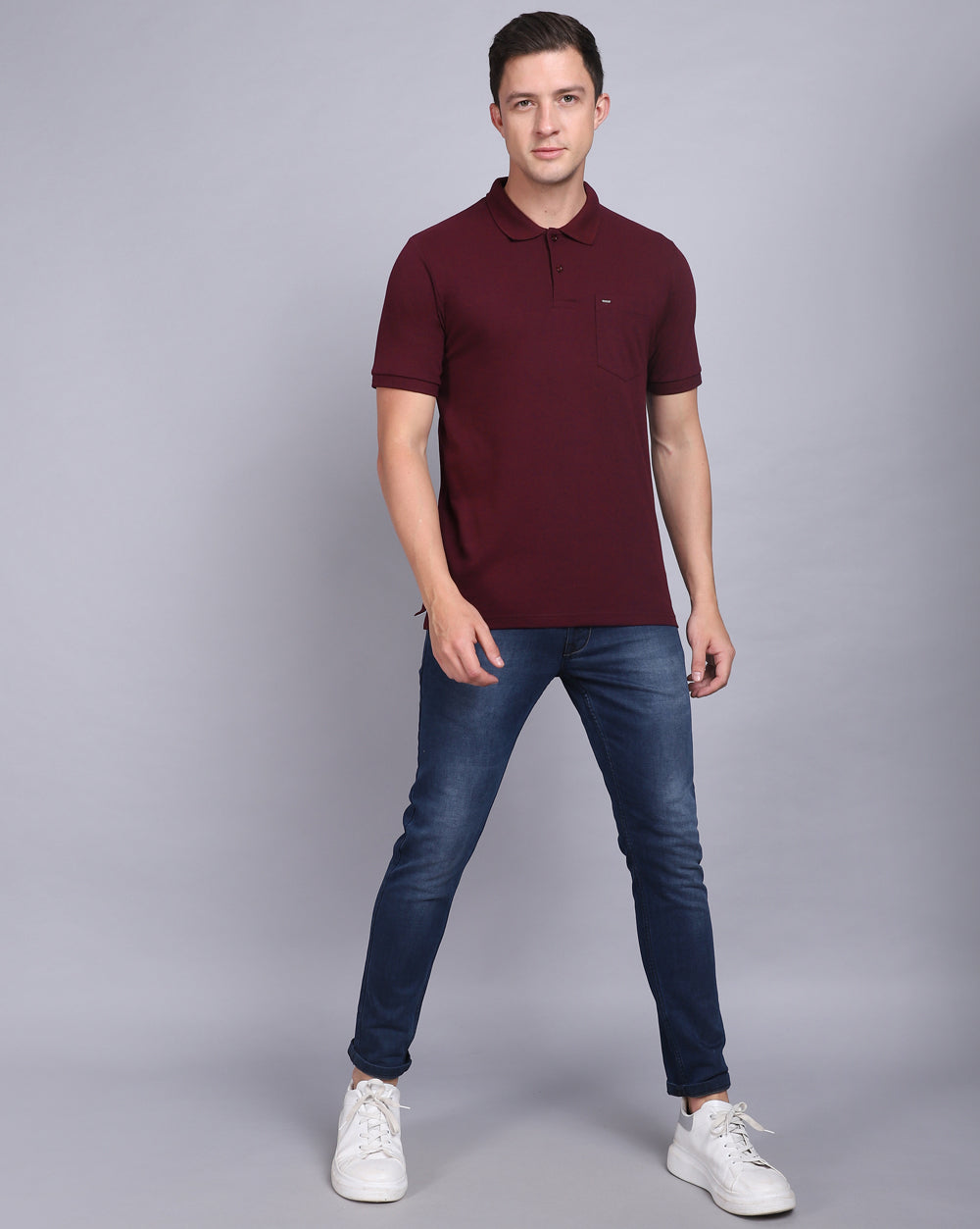 Regular Fit 2 Button Polo T-Shirt-Wine Melange