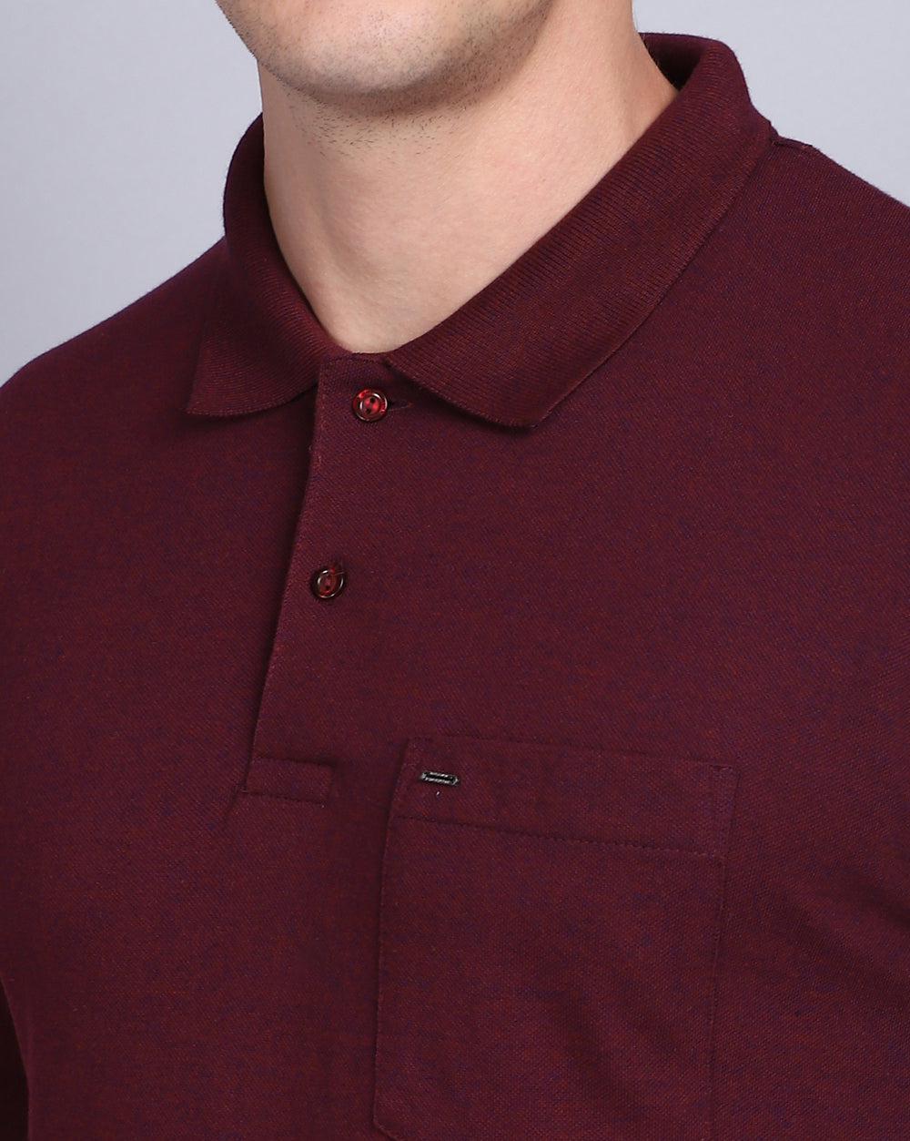Regular Fit 2 Button Polo T-Shirt-Wine Melange