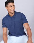 Regular Fit 2 Button Polo T-Shirt-Indigo Melange
