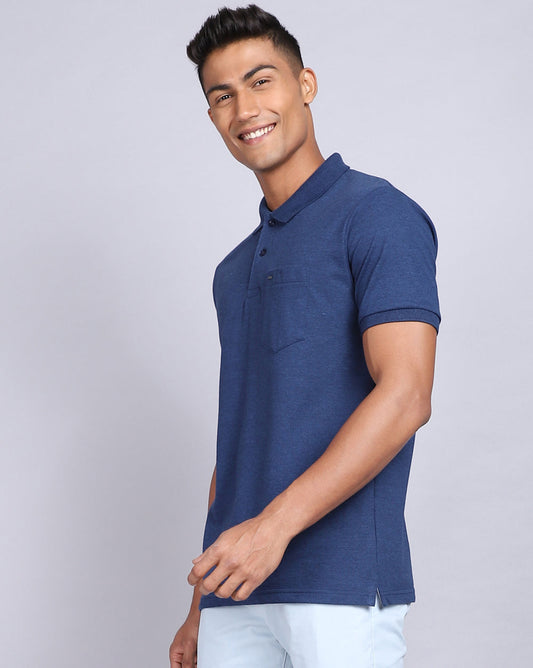 Regular Fit 2 Button Polo T-Shirt-Indigo Melange