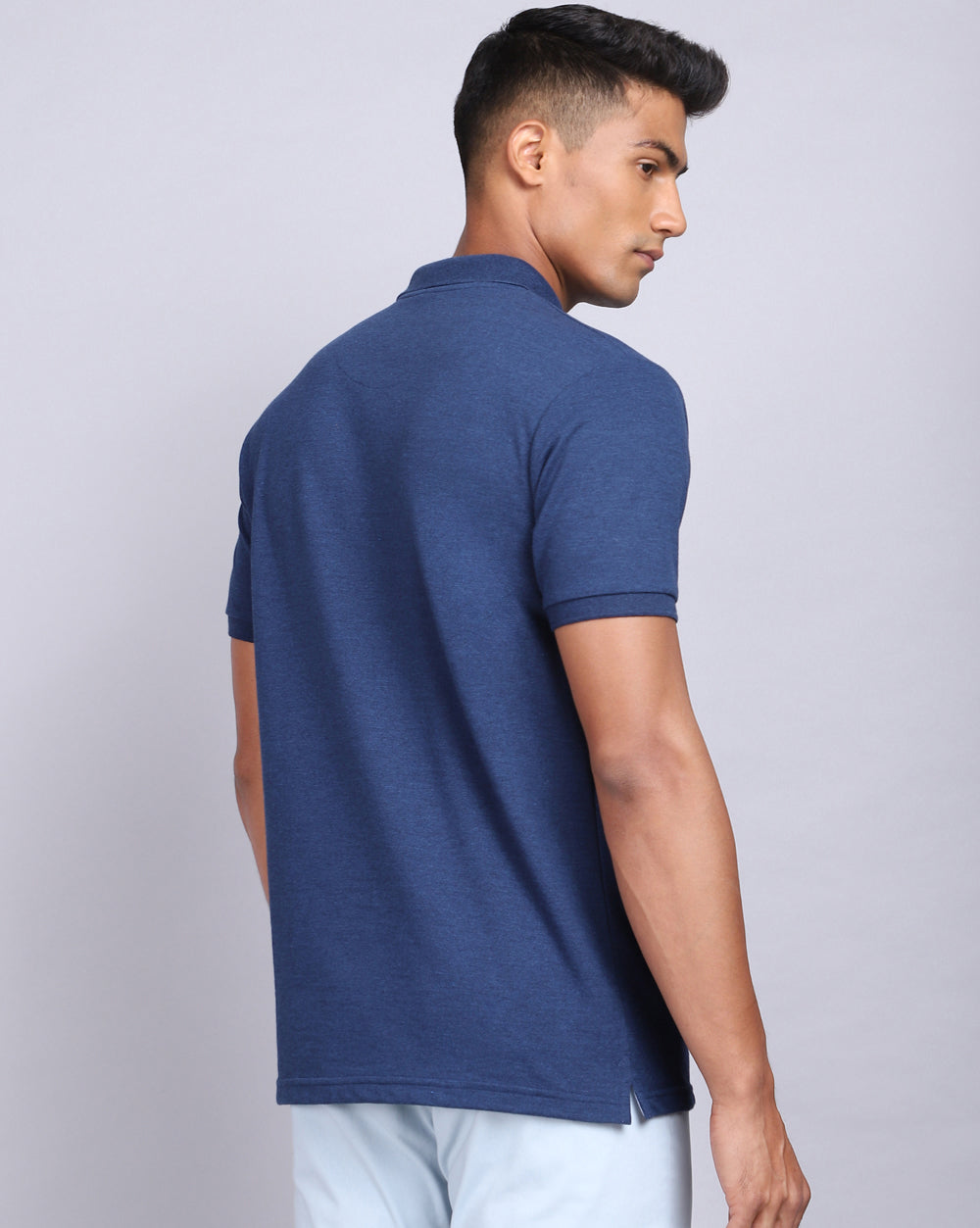 Regular Fit 2 Button Polo T-Shirt-Indigo Melange