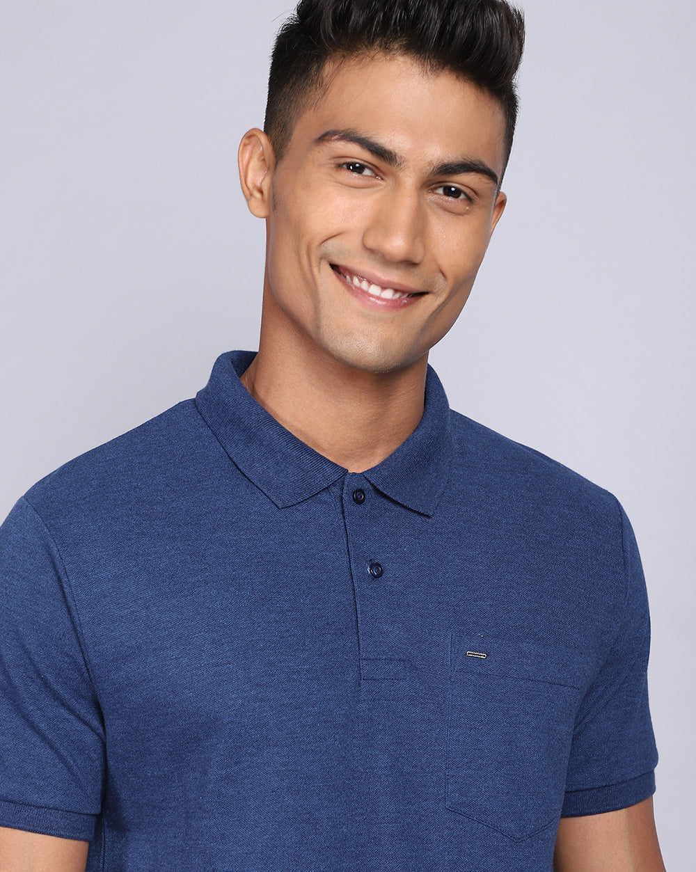 Regular Fit 2 Button Polo T-Shirt-Indigo Melange