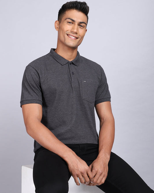 Regular Fit 2 Button Polo T-Shirt-Antra Melange