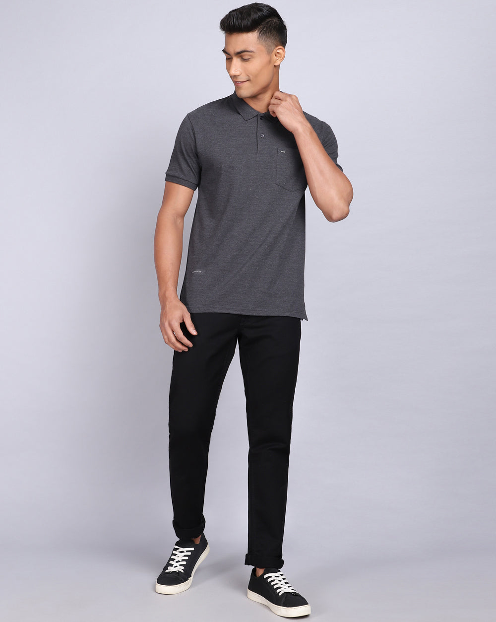 Regular Fit 2 Button Polo T-Shirt-Antra Melange