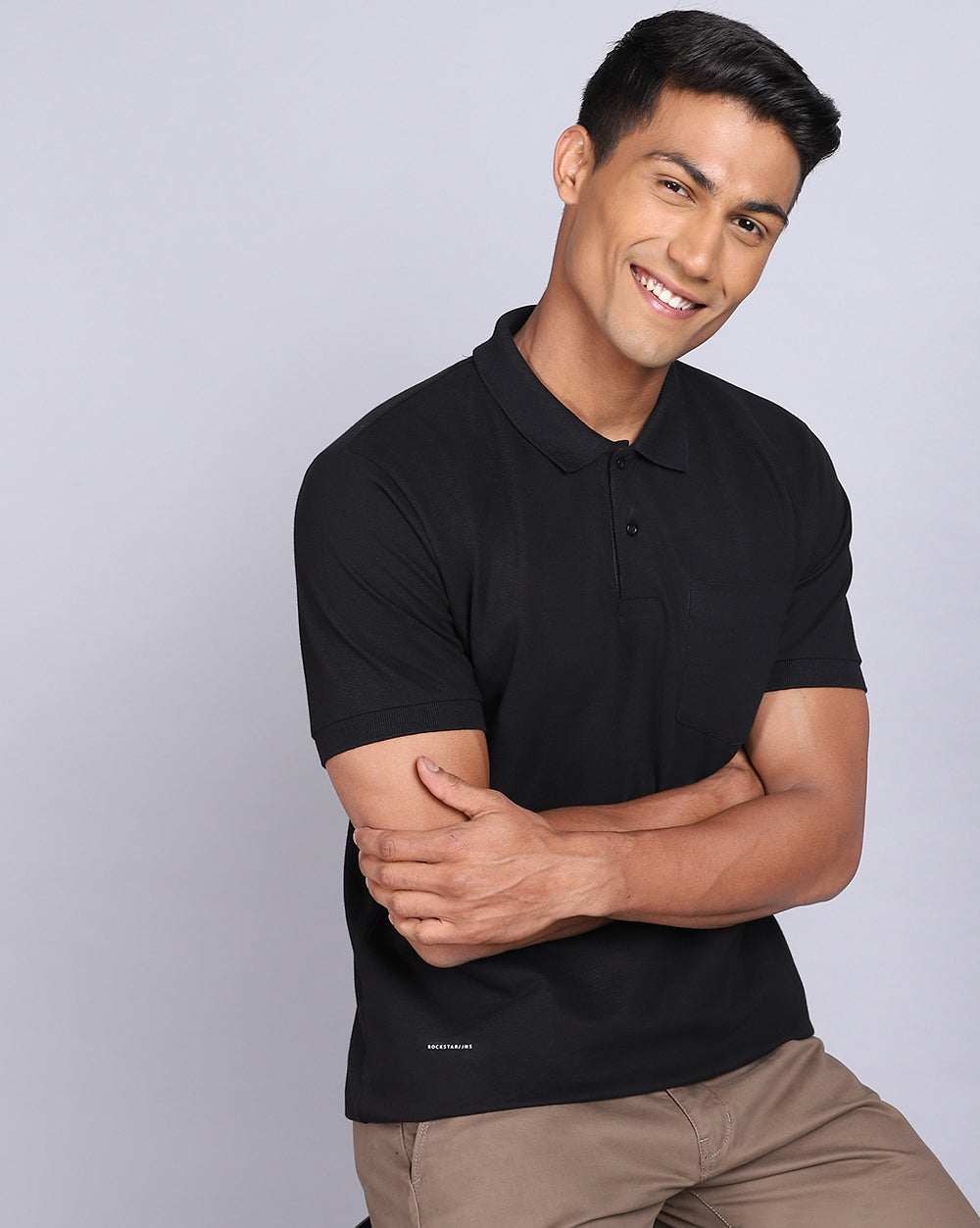 Regular Fit 2 Button Polo T-Shirt-Black