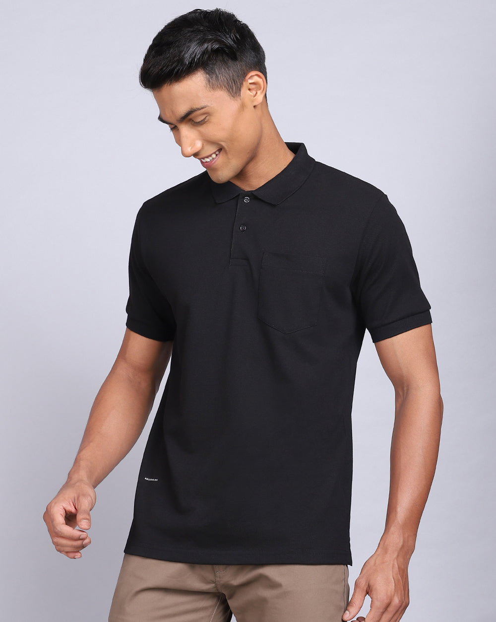Regular Fit 2 Button Polo T-Shirt-Black