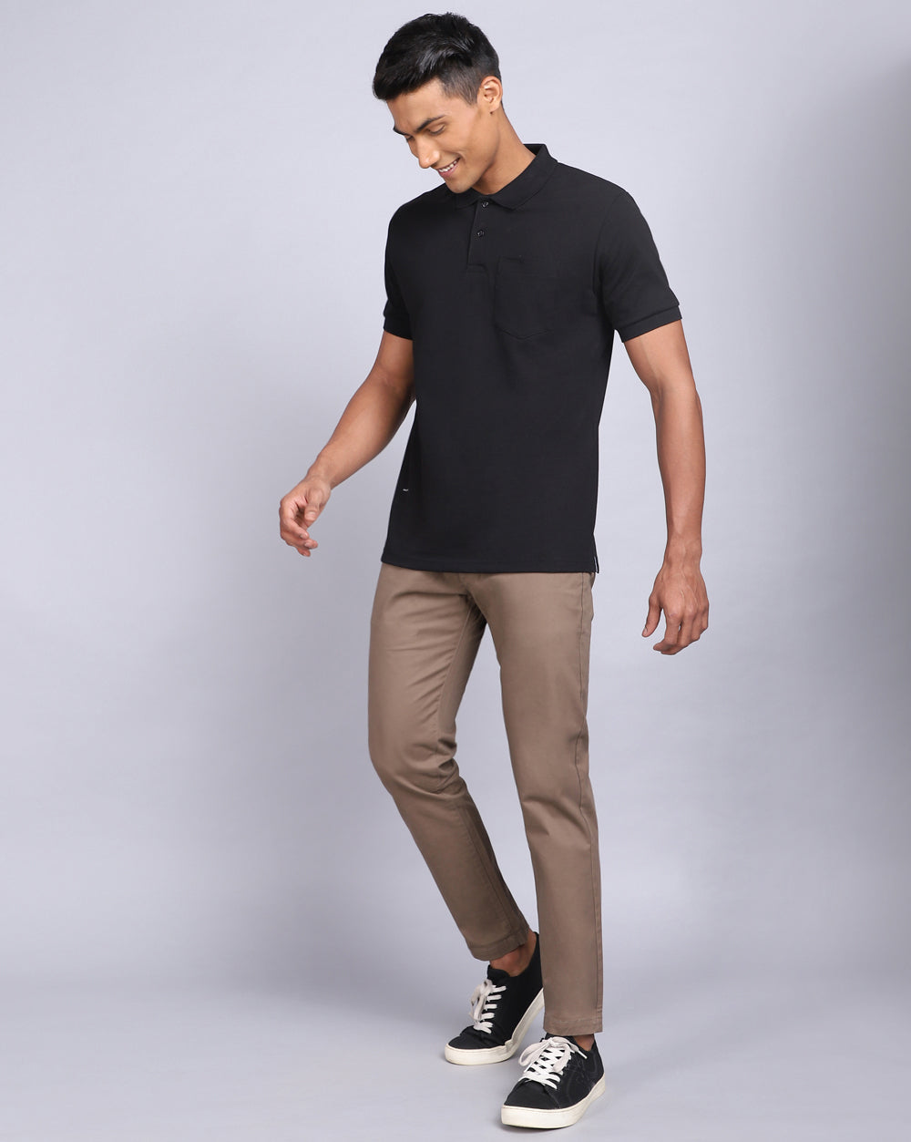Regular Fit 2 Button Polo T-Shirt-Black