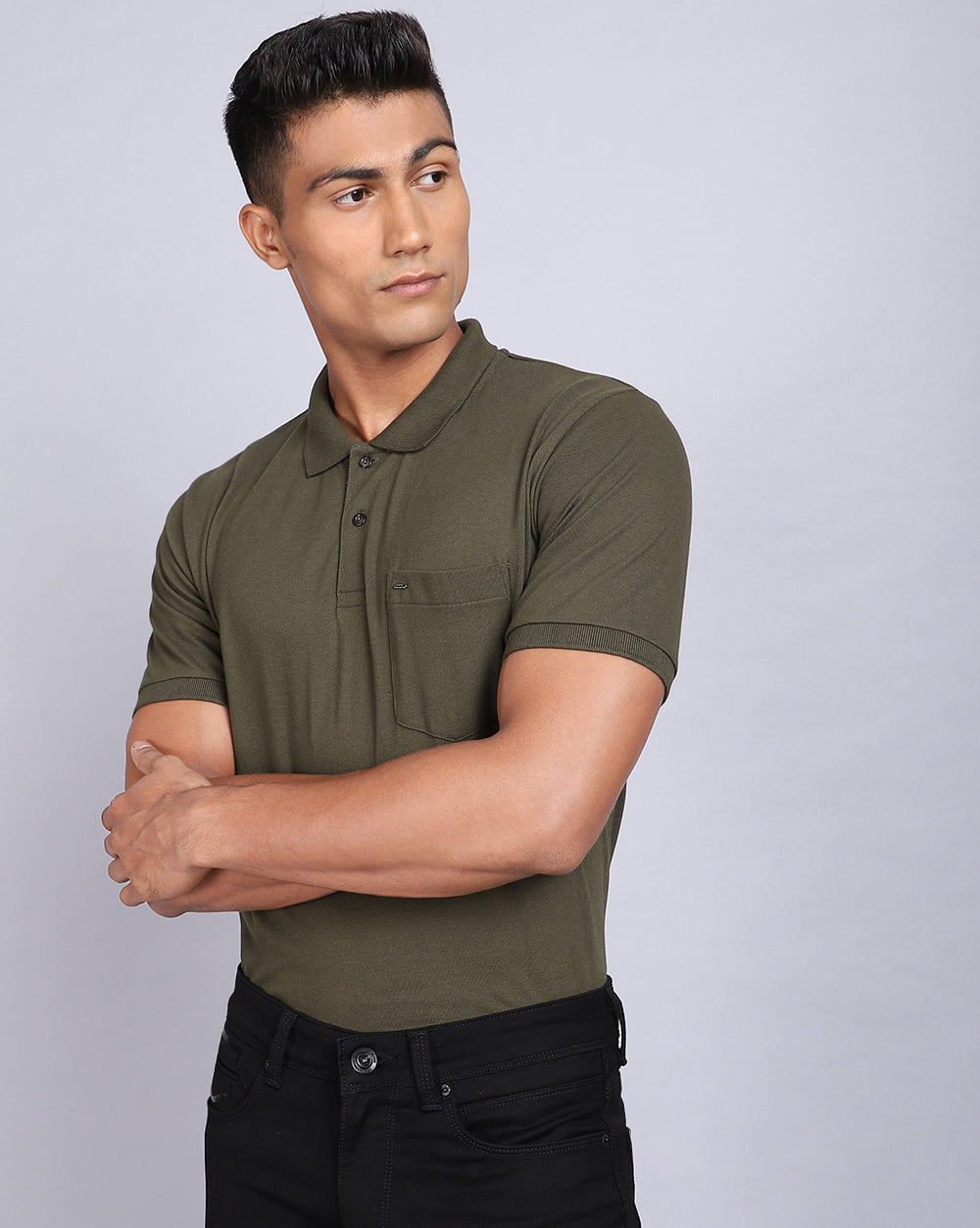 Regular Fit 2 Button Polo T-Shirt-Olive