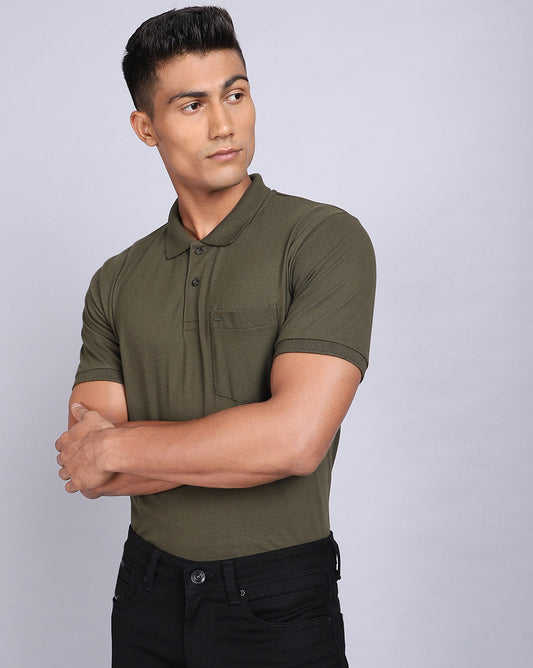 Regular Fit 2 Button Polo T-Shirt-Olive