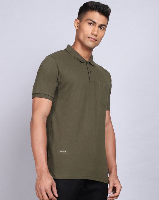 Regular Fit 2 Button Polo T-Shirt-Olive