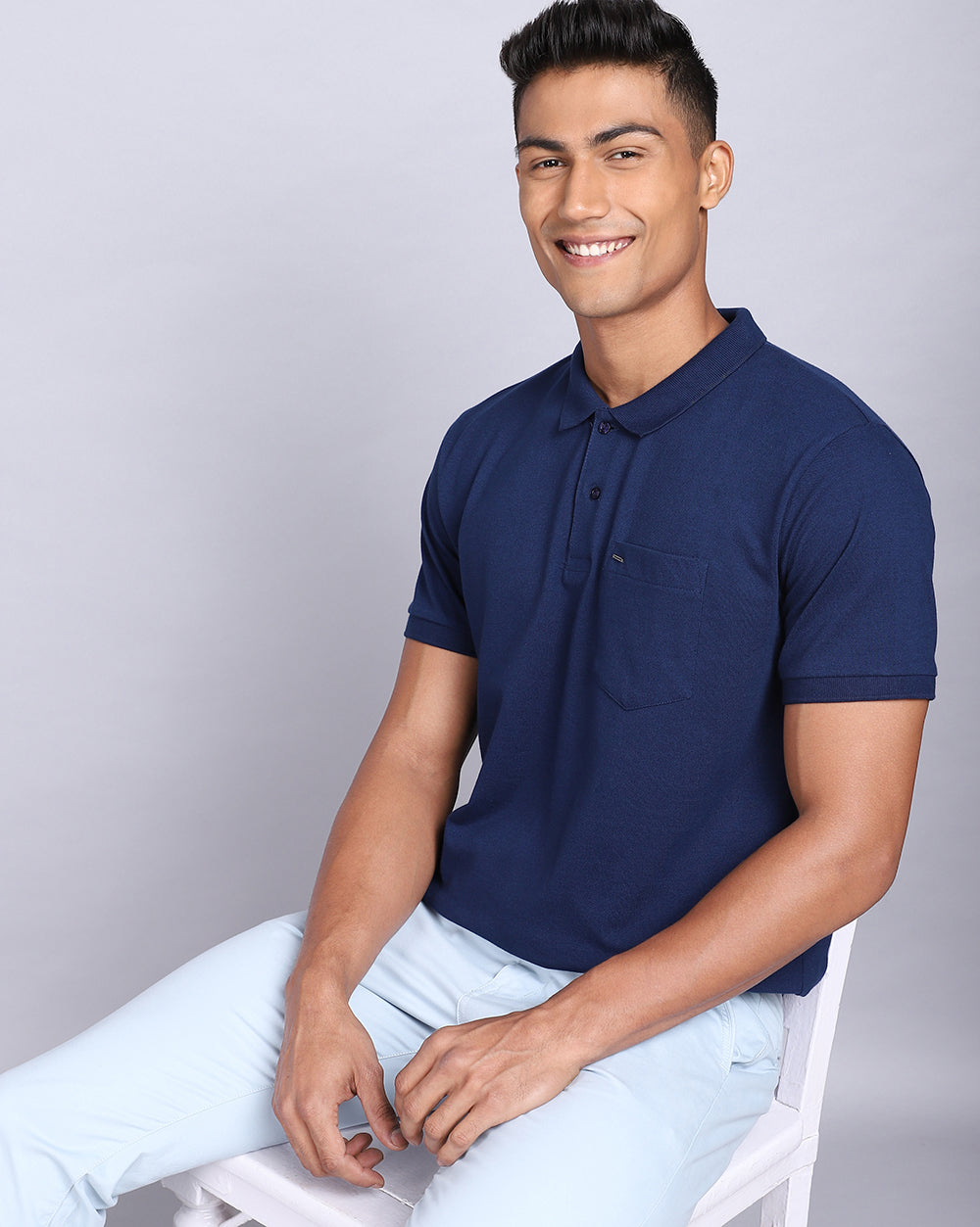 Regular Fit 2 Button Polo T-Shirt-Cobalt Blue