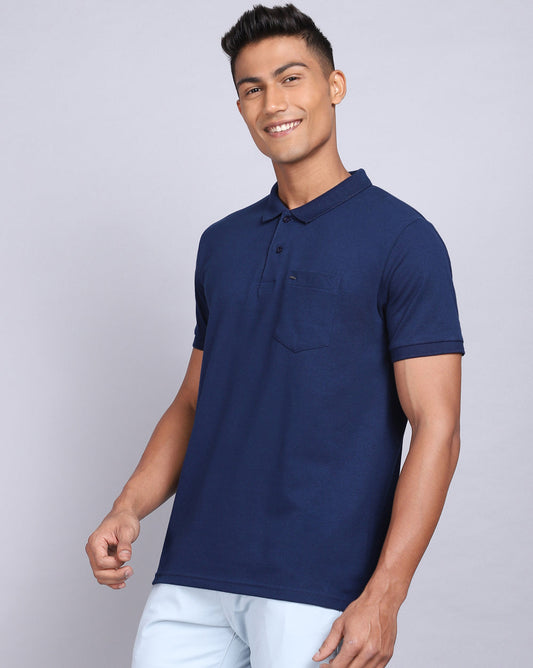 Regular Fit 2 Button Polo T-Shirt-Cobalt Blue