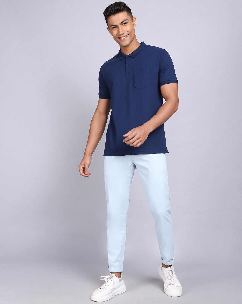Regular Fit 2 Button Polo T-Shirt-Cobalt Blue