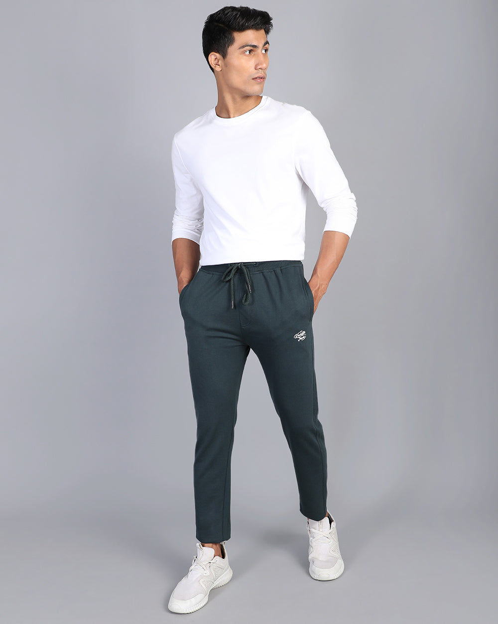 Bottle Green Solid Active Pant