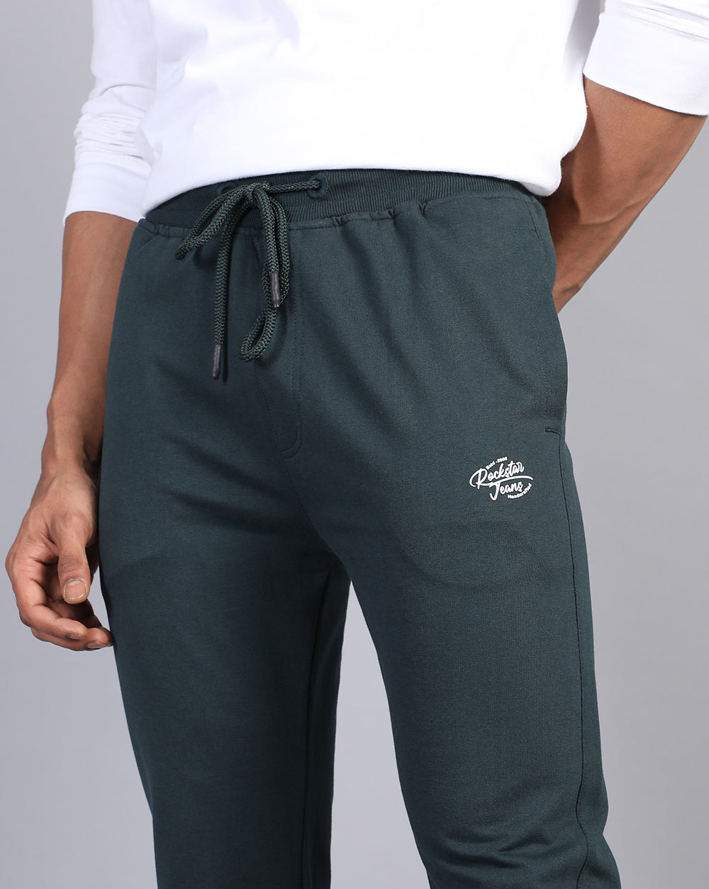 Bottle Green Solid Active Pant
