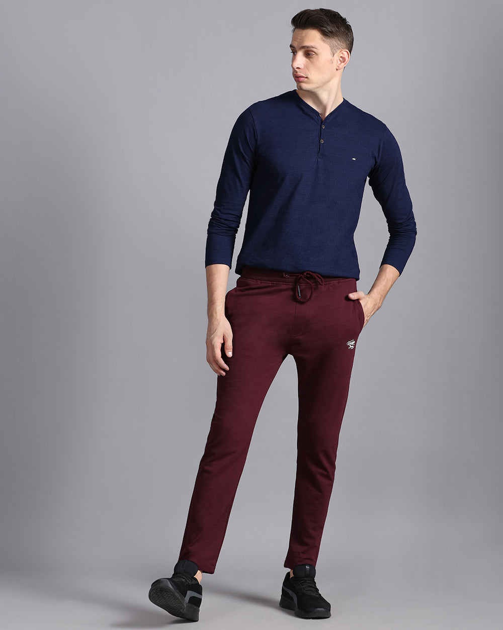 Maroon Solid Active Pant