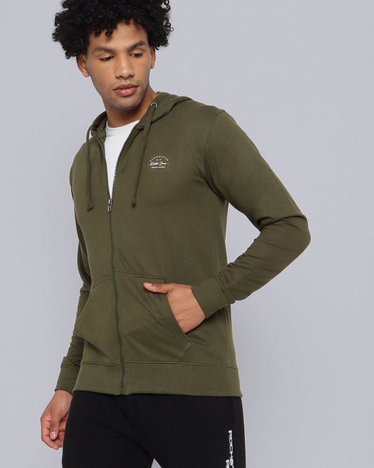 Solid Hooded Sweatshirt-Olive
