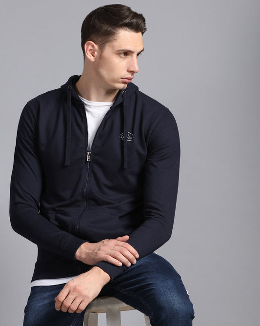 Solid Hooded Sweatshirt-Navy