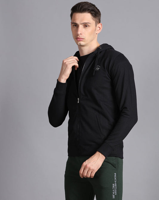 Solid Hooded Sweatshirt-Black