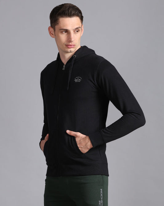 Solid Hooded Sweatshirt-Black