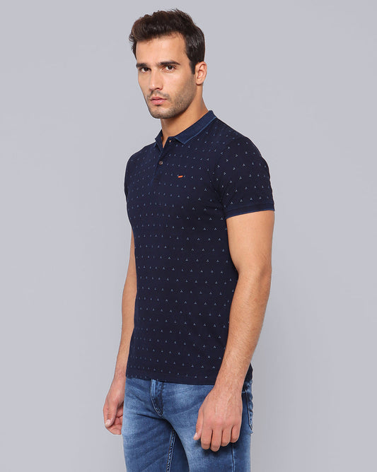Navy  Printed Casual T-Shirt