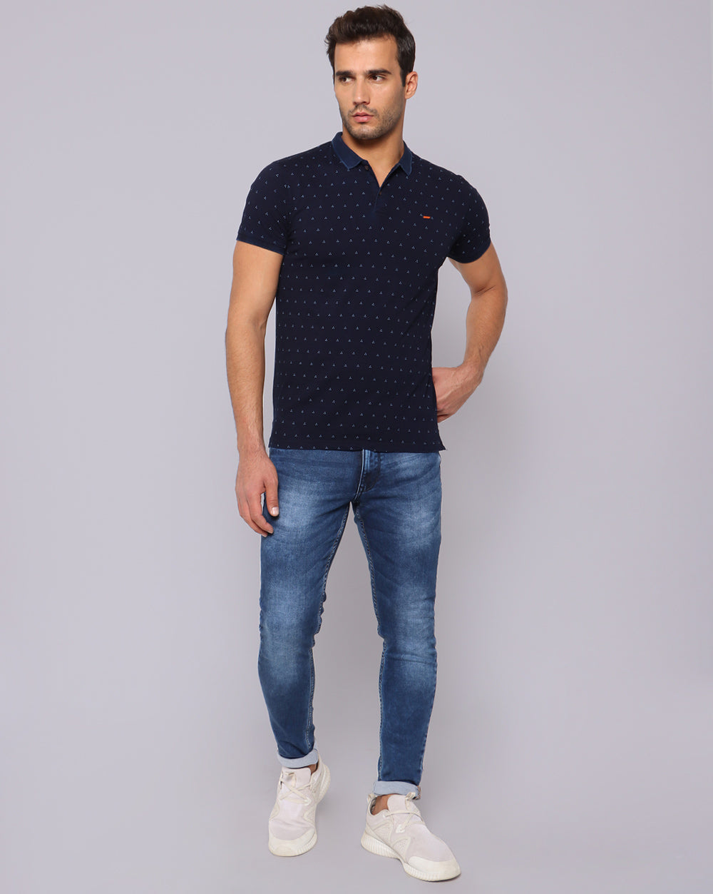 Navy  Printed Casual T-Shirt