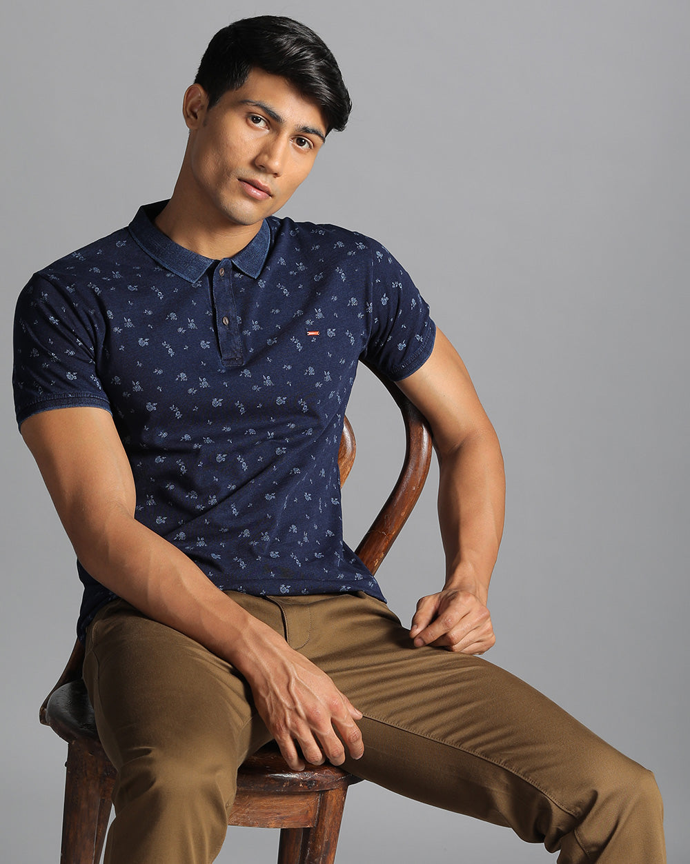 Navy  Printed Casual T-Shirt