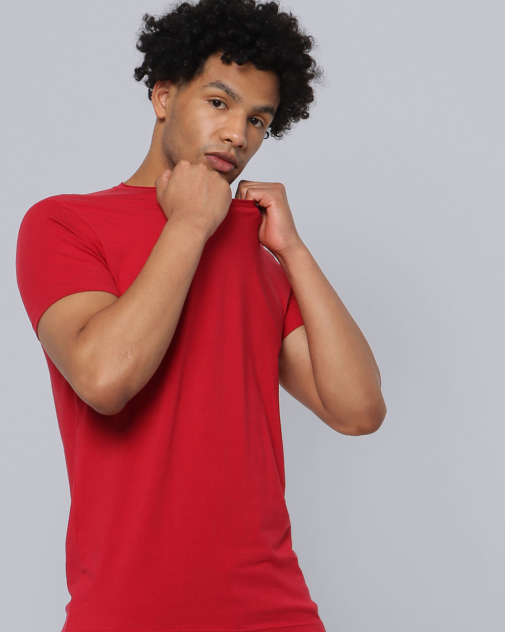 Crewneck Strech T-Shirt-Deep Red