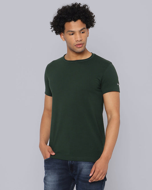 Crewneck Strech T-Shirt-Deep Green