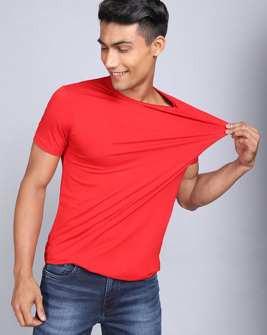 Crewneck Comfort Stretch T-Shirt-Red Candy