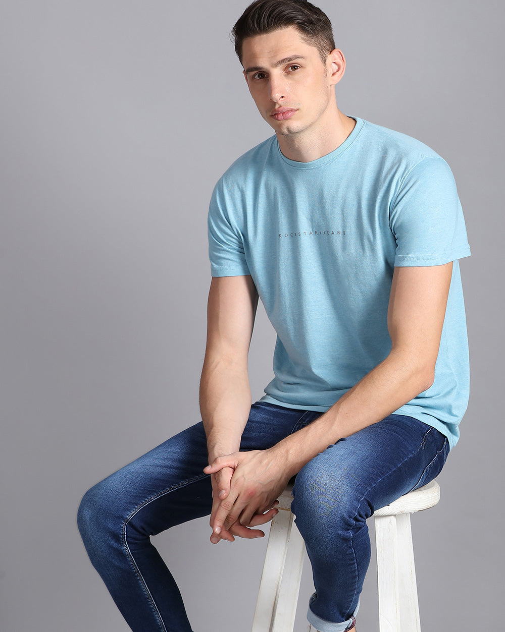 Crewneck Combo T-Shirt -Light Blue,Green