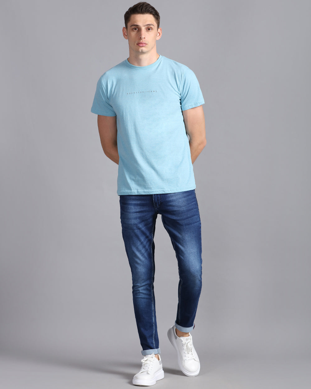 Crewneck Combo T-Shirt -Light Blue,Green