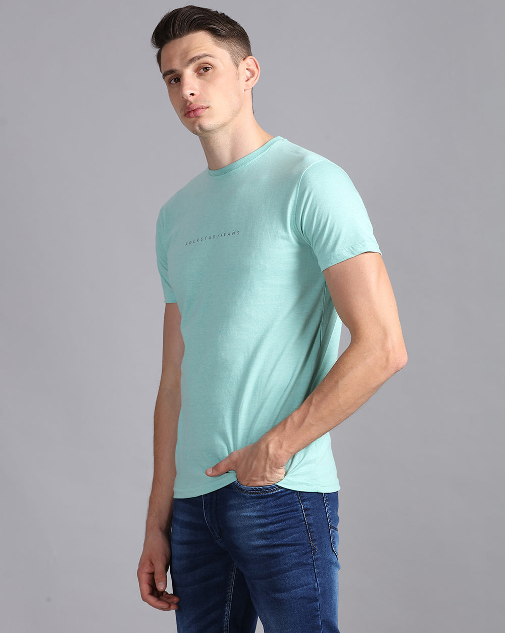 Crewneck Combo T-Shirt -Light Blue,Green