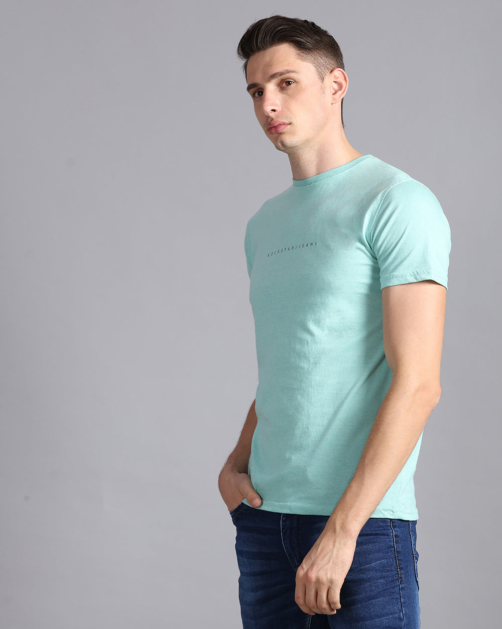 Crewneck Combo T-Shirt -Light Blue,Green