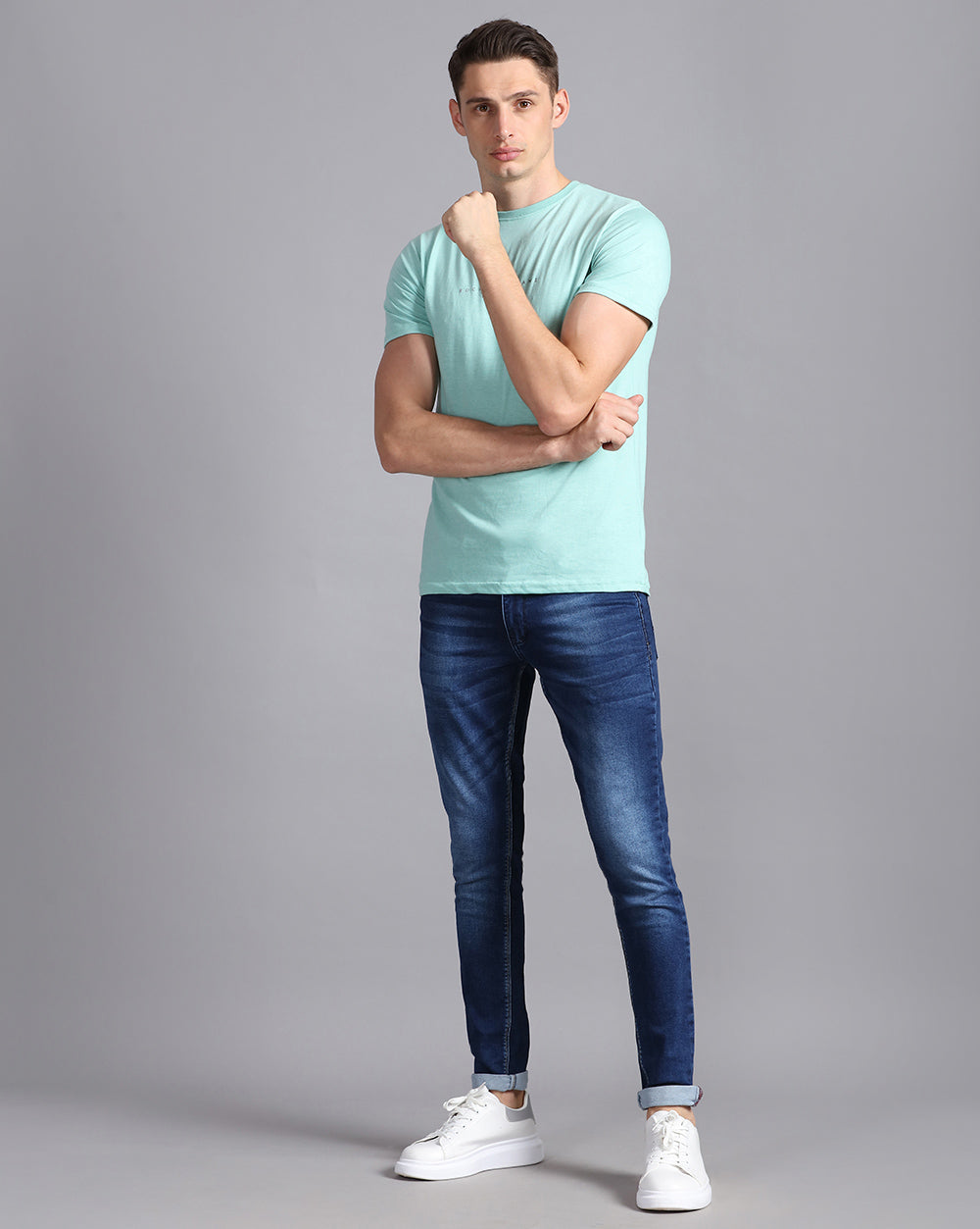 Crewneck Combo T-Shirt -Light Blue,Green
