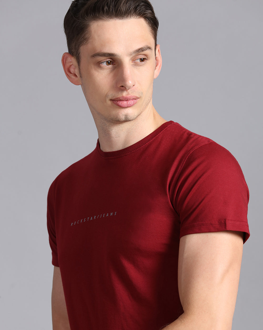 Crewneck Combo T-Shirt -Maroon,Grey