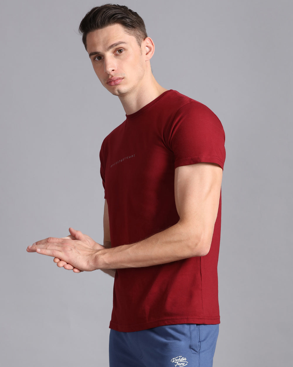 Crewneck Combo T-Shirt -Maroon,Grey