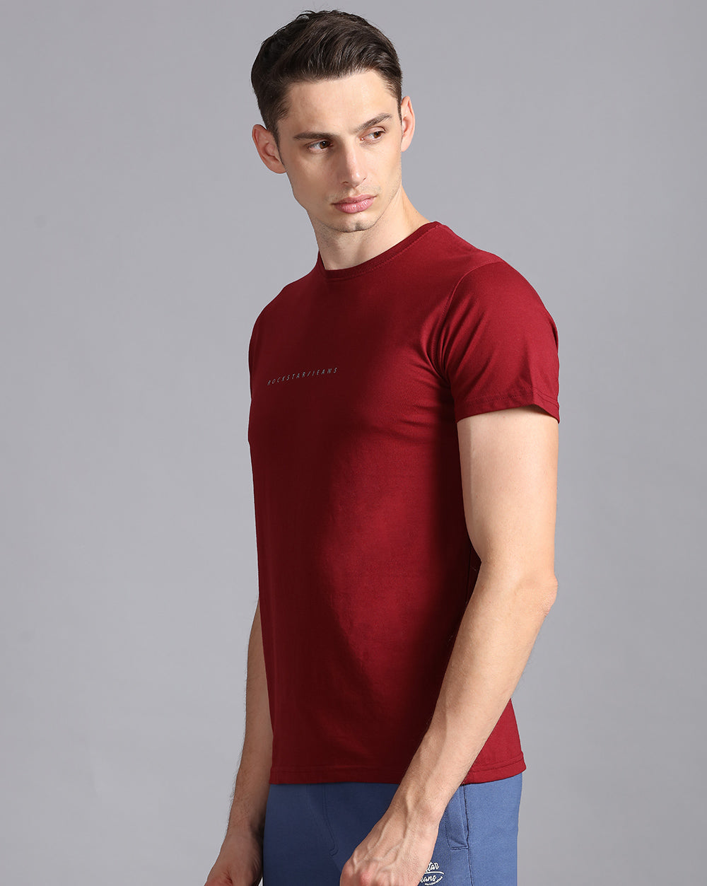 Crewneck Combo T-Shirt -Maroon,Grey