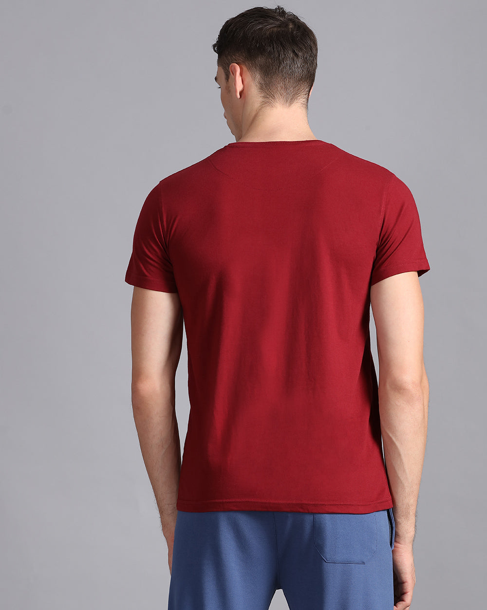 Crewneck Combo T-Shirt -Maroon,Grey