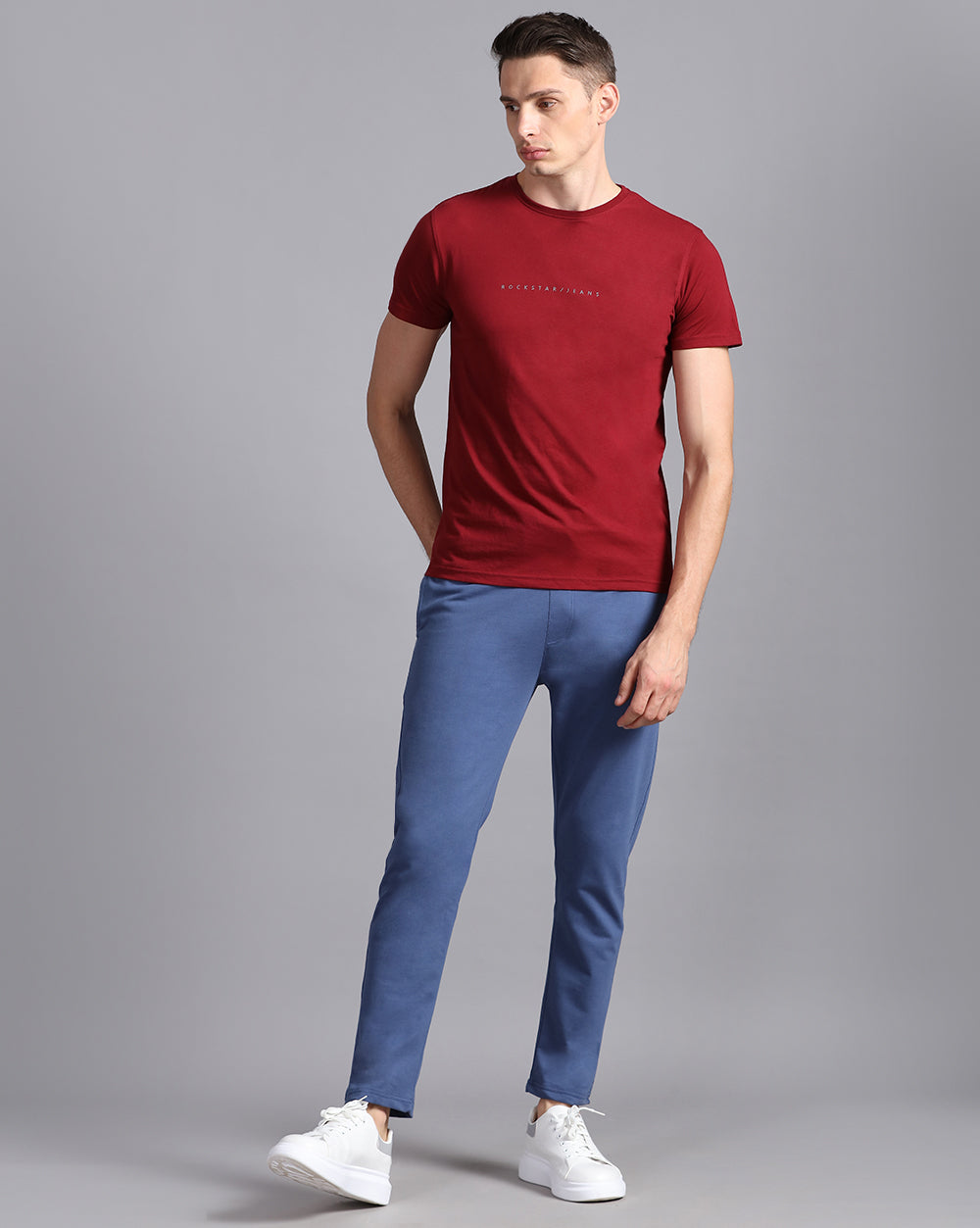 Crewneck Combo T-Shirt -Maroon,Grey
