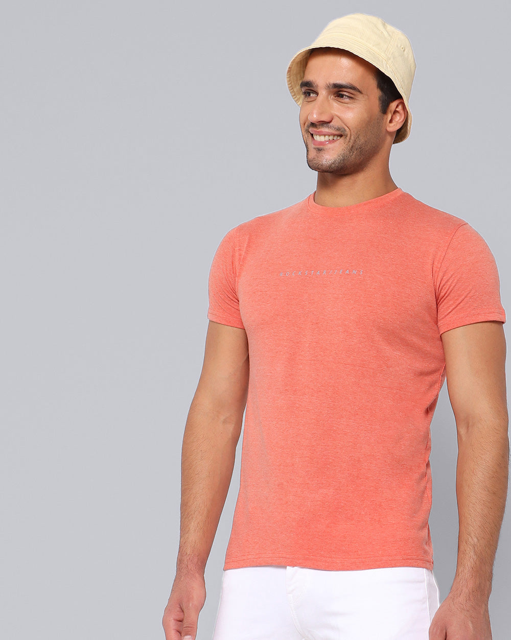 Crewneck Combo T-Shirt -Orange,Grey