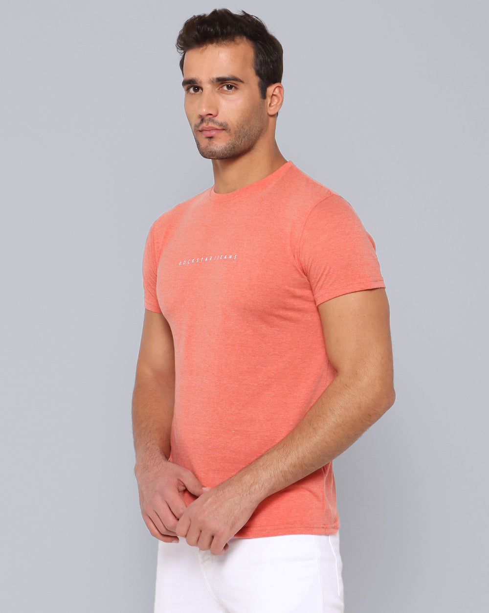 Crewneck Combo T-Shirt -Orange,Grey