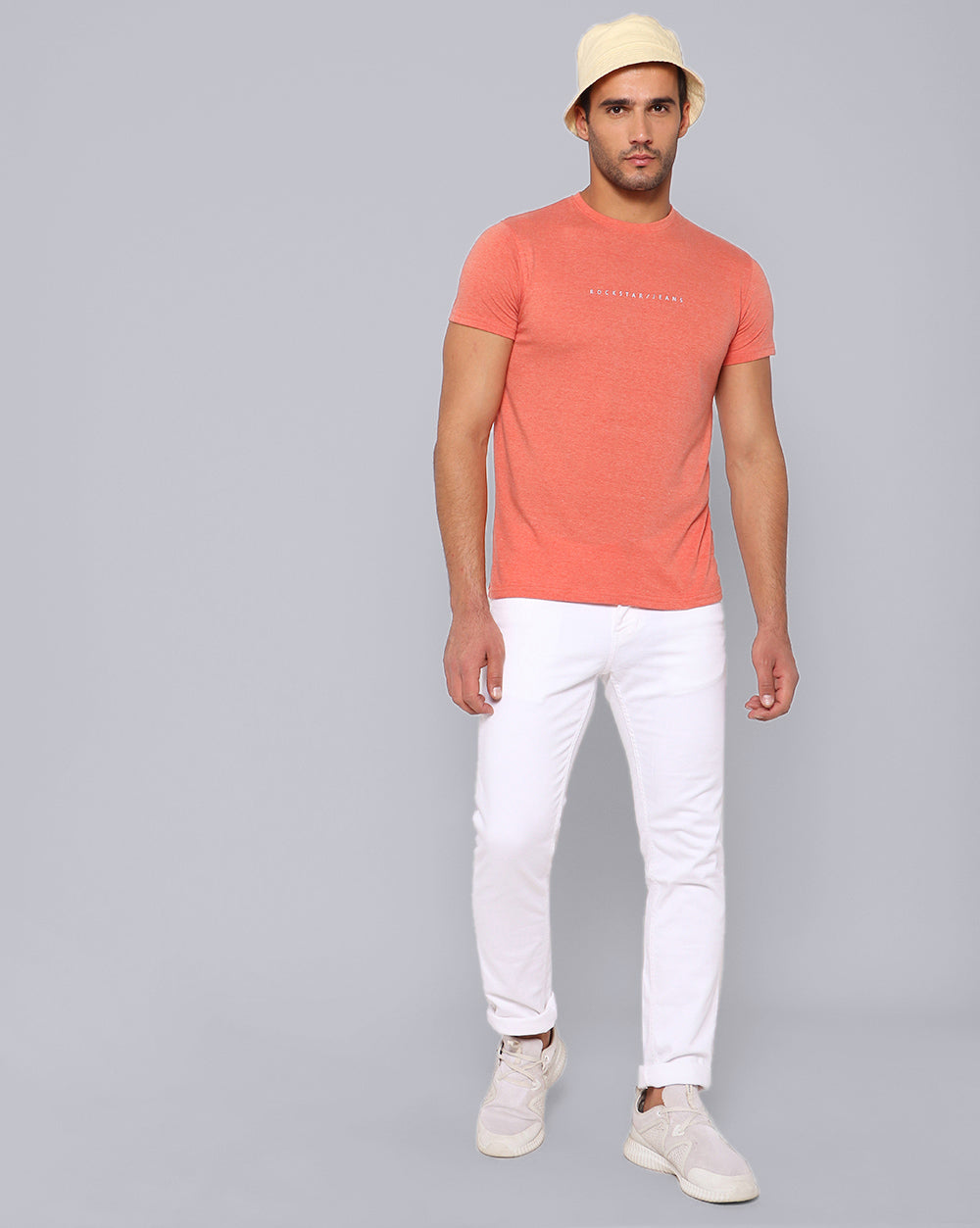 Crewneck Combo T-Shirt -Orange,Grey