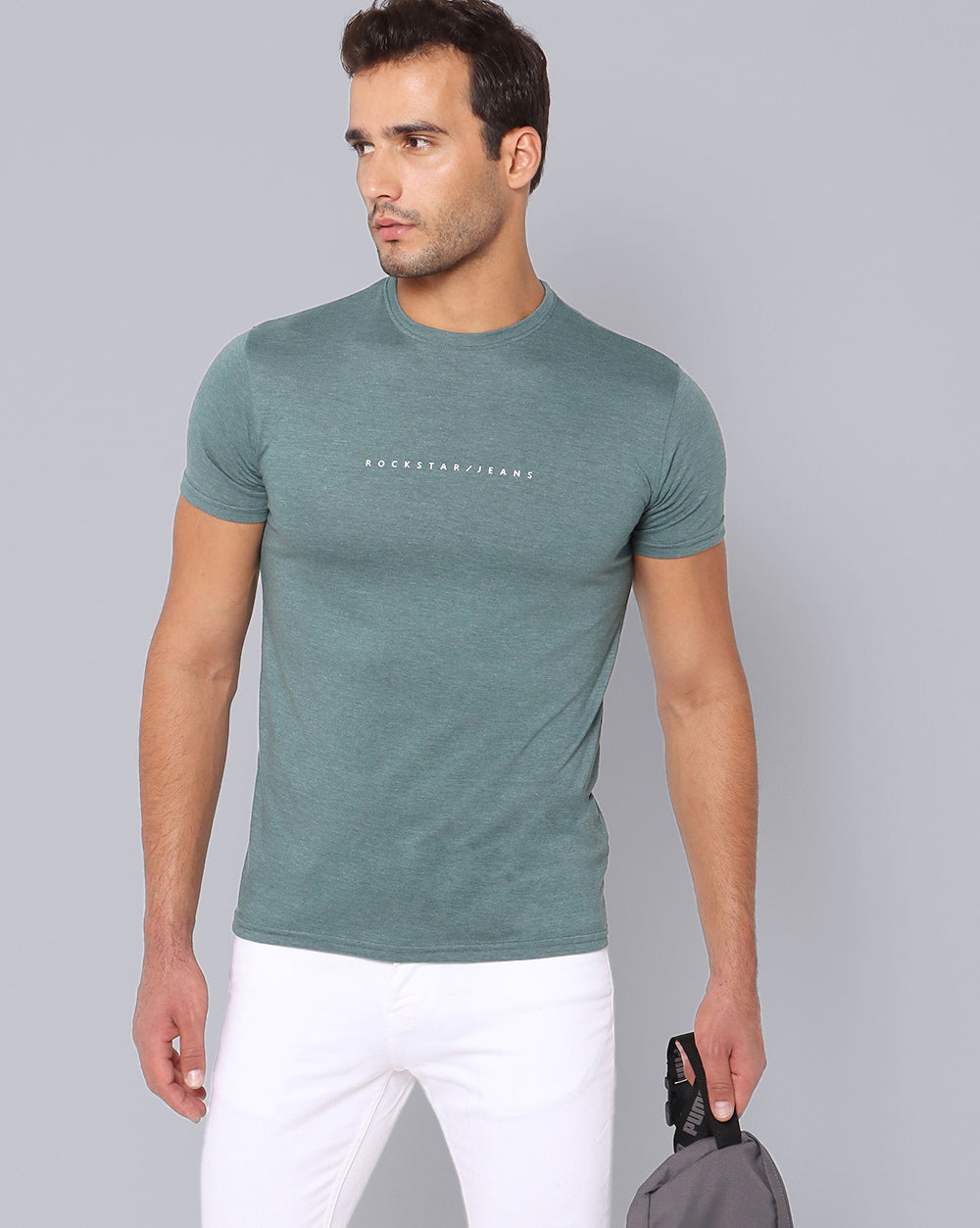 Crewneck Combo T-Shirt -Orange,Grey