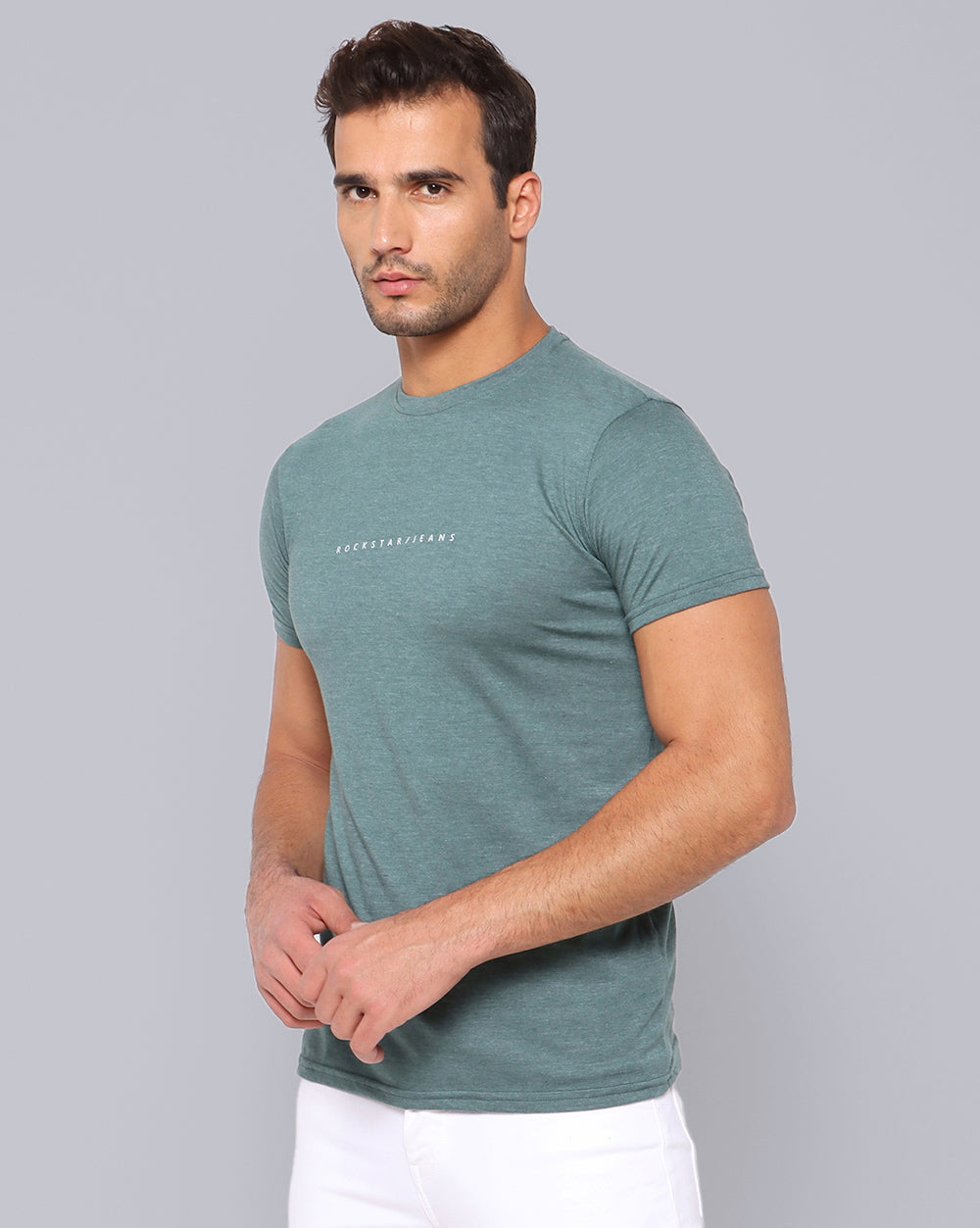 Crewneck Combo T-Shirt -Orange,Grey