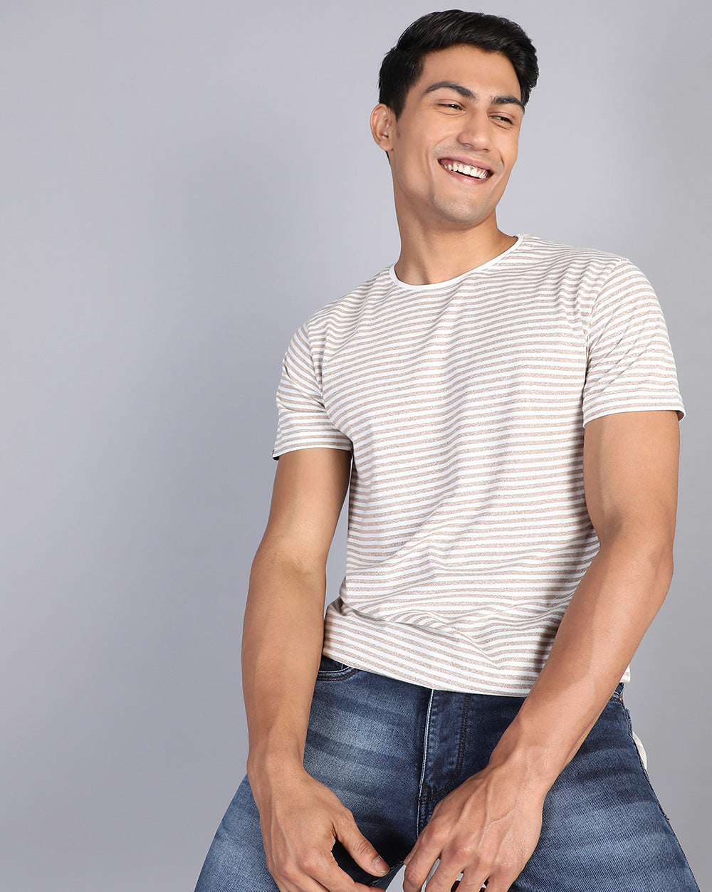 Lazy Striped T-Shirt-Beige